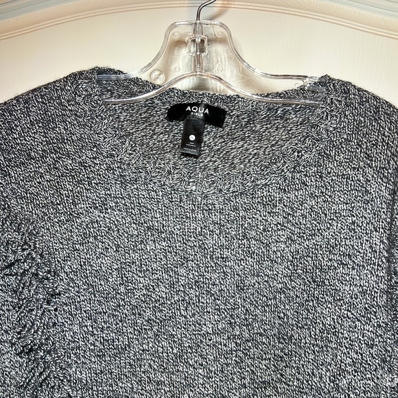 Aqua gray cashmere fringe sweater Sz XL - Picture 4 of 6